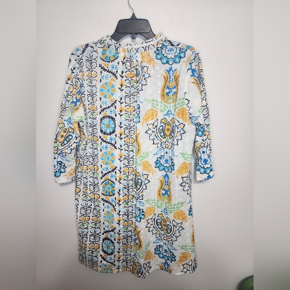 Colori di mare blue green yellow white tunic top boho size large - Picture 6 of 6